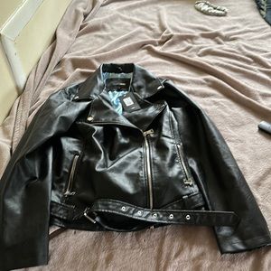 Black fashion nova leather jacket- XL
